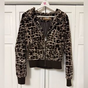 YMI Y2K Animal Print Full Zip Jacket Cheetah Grunge Teddy Medium